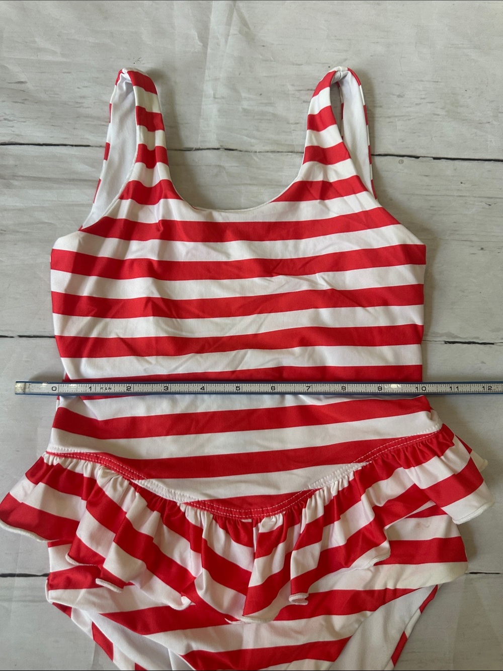 Beach Riot Kids Red & White Striped One-Piece with Peplum size 7/8 - Picture 3 of 8
